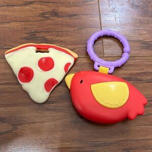 Set of 2 Baby Teething Play Toys Pizza Red Bird